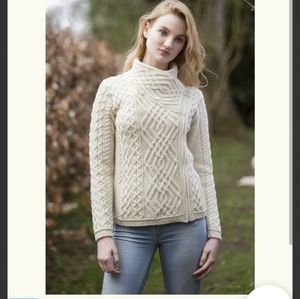 Aran 100% Wool Cable Knit Sweater Jacket
